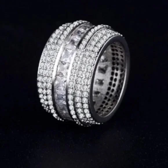 NEW LUXURY BAND 925 STERLING SILVER DIAMOND RING - Picture 4 of 5